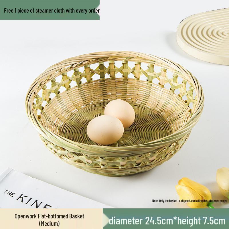 Bamboo Woven Basket: Multi-Use Storage, Fruit Plate, Steamed Bun, Winnowing, Dried Fruit, Candy, Kitchen Drainer, Vegetable Wash Basket