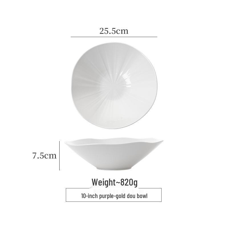 קערת עצם סין עמוקה לבנה אלגנטית: קערת מרק/אטריות/פירות ים למלון ומסעדה - עיצוב לא סדיר ויצירתי