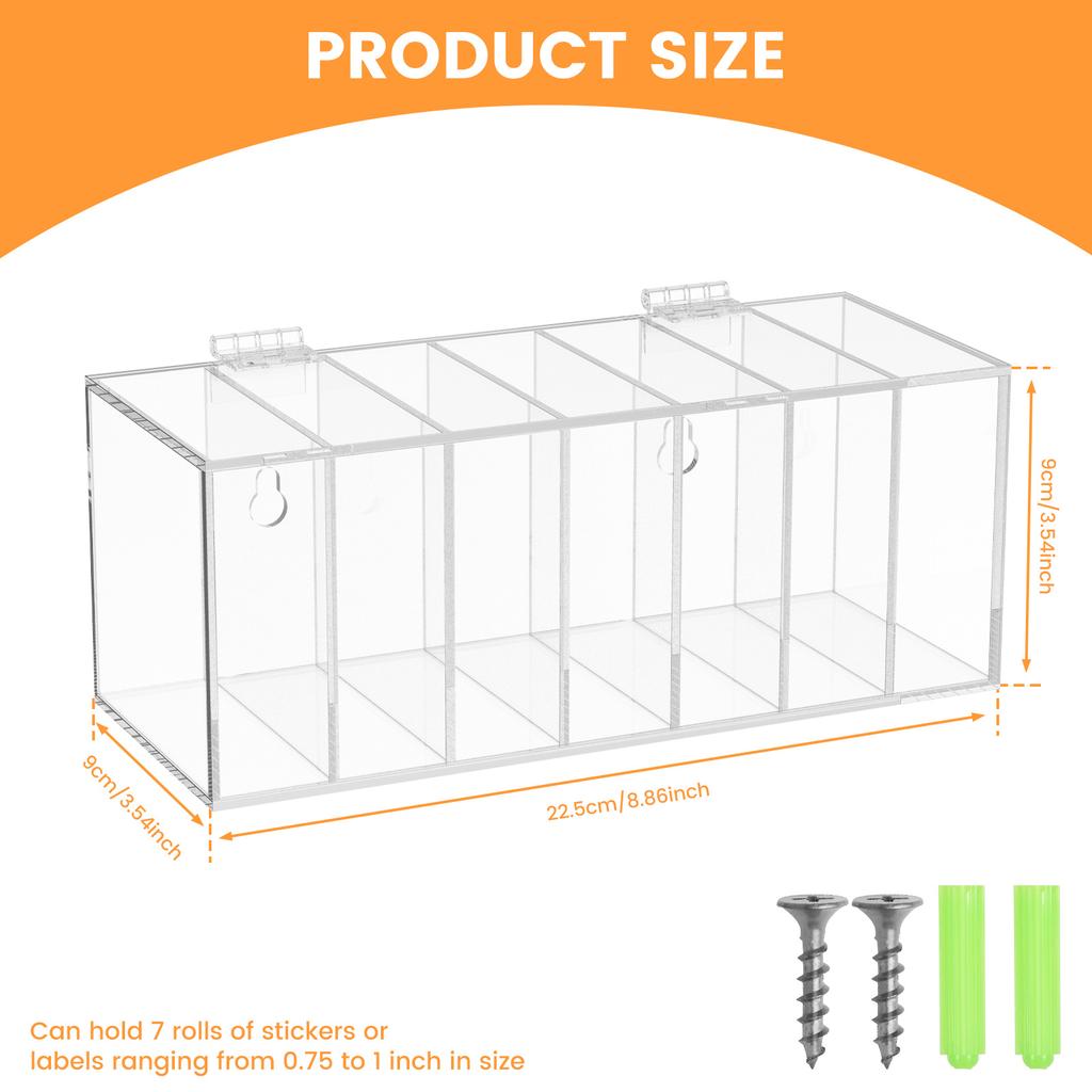 7Slot Storage Box Week Label Dispenser Acrylic Wallmount Transparent Box Versatile Sticker Roll Dispenser for Home School Office