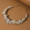 Alloy Hairband with Intricate Leaf Design Rhinestones Pearls Delicate Headpiece Suitable for Sensitive Scalp Wear