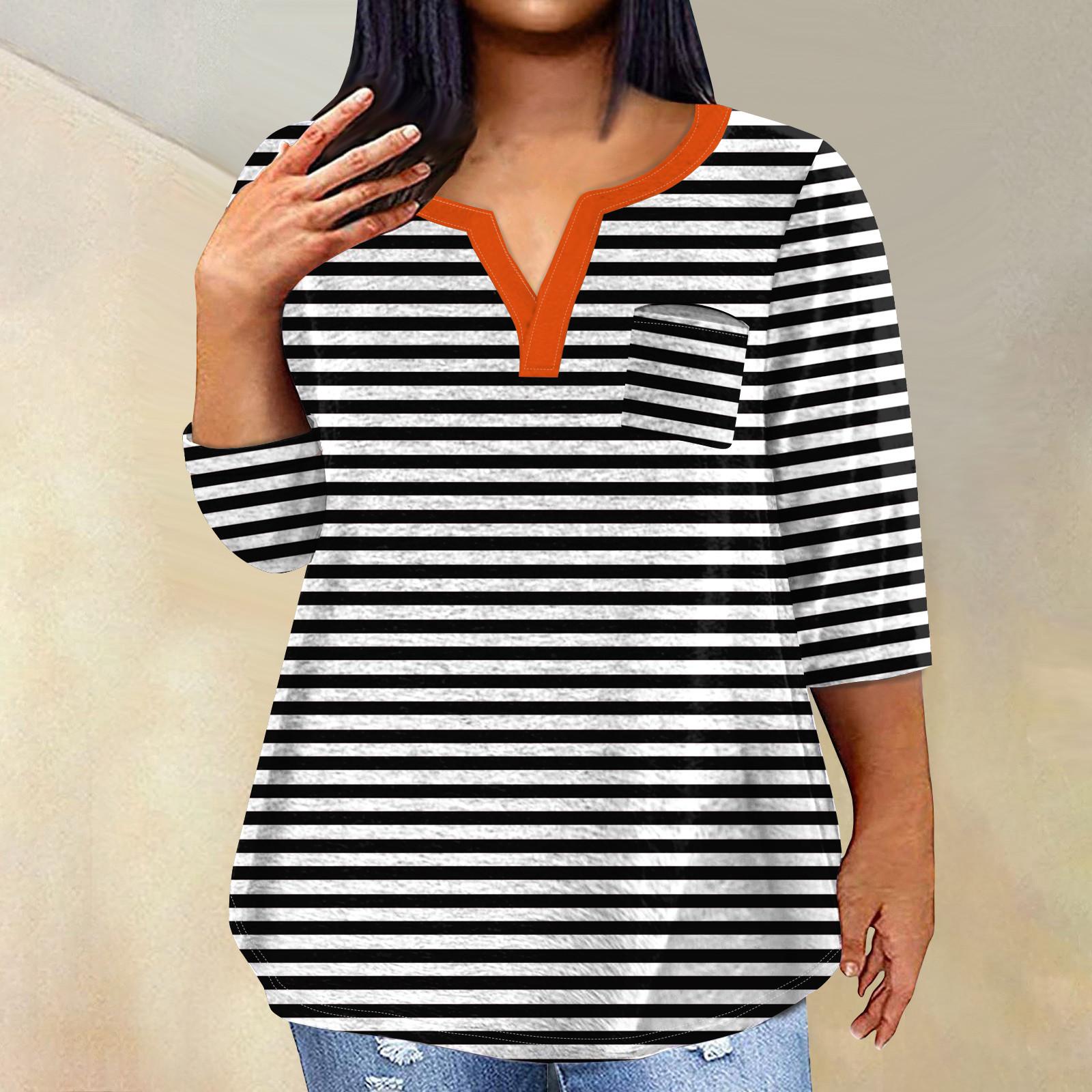 

Жіночий модний повсякденний пуловер з принтом і V-подібним вирізом з рукавом три чверті та рукавом 3/4 L