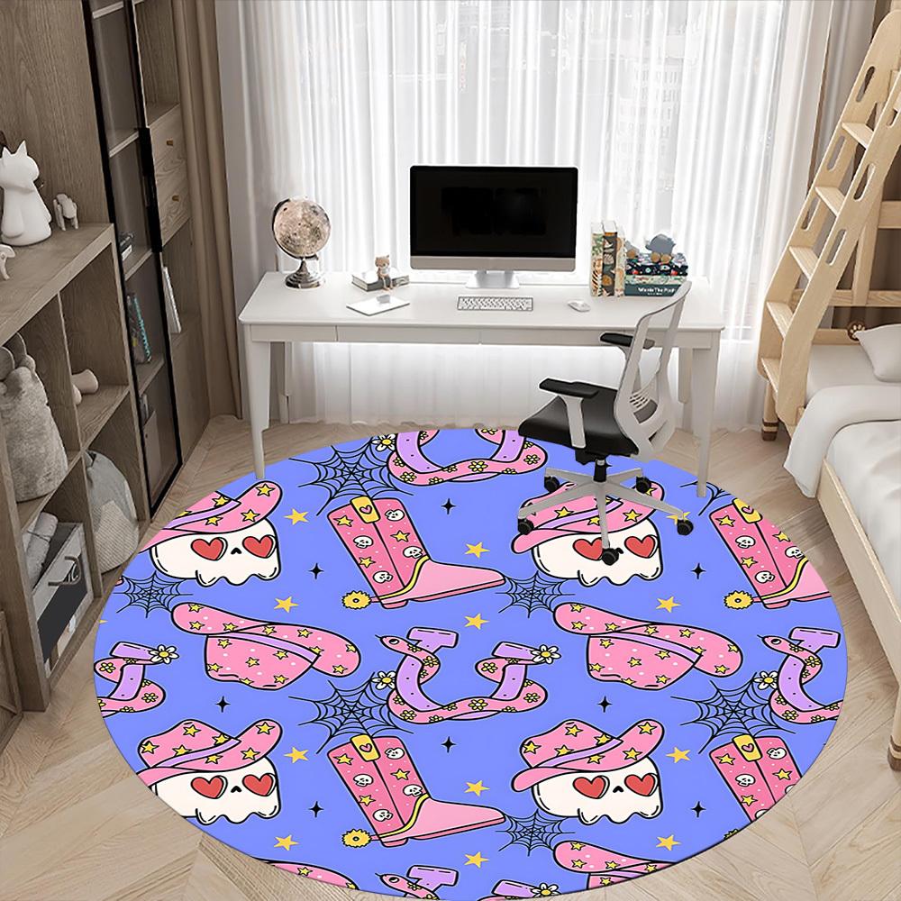 1pc Cowboy Halloween Office Round Area Rug, Under Office Chairs Bedroom Living Room Home Decor, Room Deco