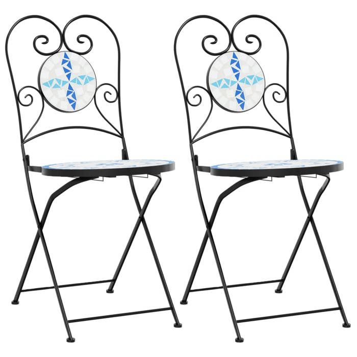 VidaXL Lot de 2 Chaises de Bistro Pliables, Sièges de Terrasse, Chaises de Balcon, Meubles de Patio Extérieur, Bleu et Blanc 4003404