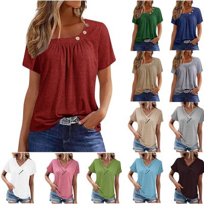 Hauts d'été pour femmes, couleur unie, col rond, manches courtes, confortables, hauts pour femmes