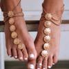 Fashion Trendy Metallic Metal Texture Carved Discanting Beach Flowing Foot Chain