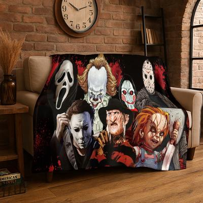 Horror Movie Character Chucky S-Scream Cartoon Flannel Blanket Soft Warm Throw Blanket for Bedroom Living Room Bed Travel Gift