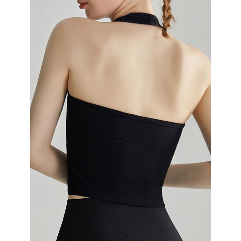 2026 New European and American Style Sexy Halter Neck Women's Push-Up Running Fitness Bra Outerwear Waist-Cinching Yoga Tank Top