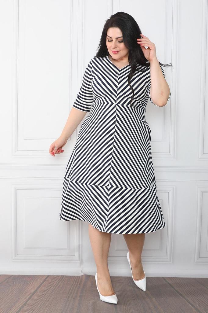 Women's Big Size Dress Striped Classic Dress
