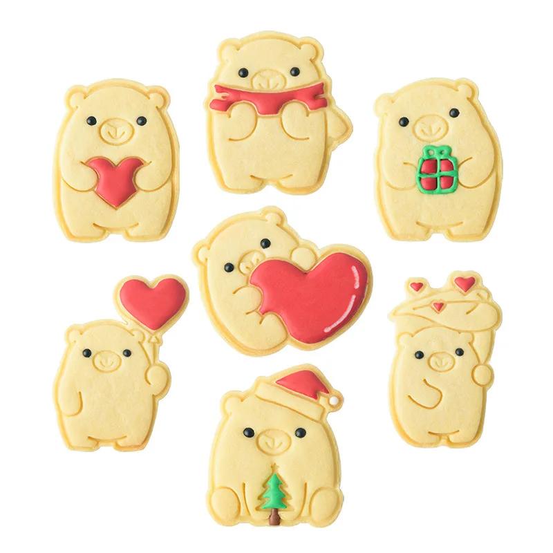 PLA Plastic 3D Cartoon Bear Cookie Mould Valentine's Day Love Baking Mould Fondant Biscuit Cutter Cake Decorating Accessories
