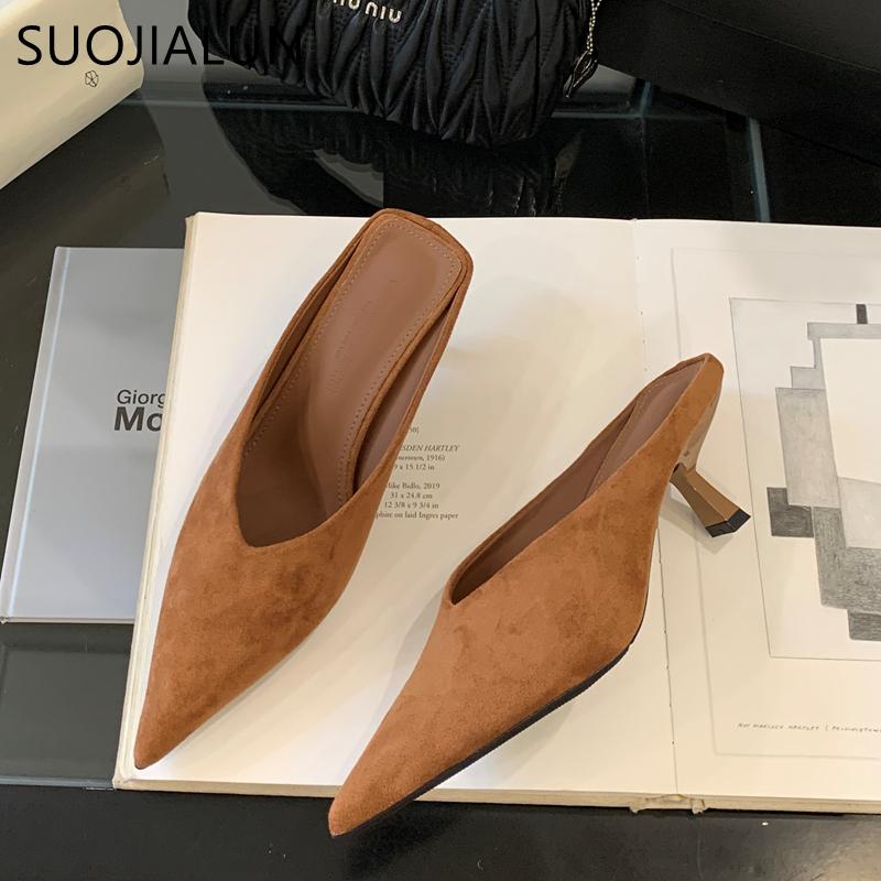 

Мода SUOJIALUN 2025 Осень Женские тапочки Мода Острый носок Неглубокие Слипоны Мюли Обувь Тонкий Высокий каблук Уличные Платье Сандалии Туфли-лодочки 39 оранжевый