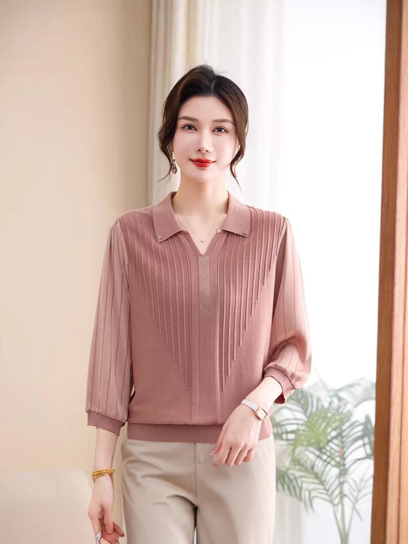 

2026 Elegant Rhinestone Lapel Knit Top - Women s Spring Slimming Sweater 2XL (suggested 67.5-75 kg)