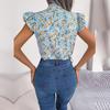 Damen Sommer Chiffon Bluse Floral Schnürung Schleife Holzohr Hemd