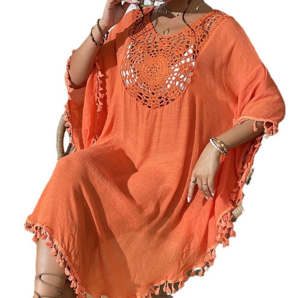 Hollow Out Swimsuit Cover Up Dress Loose Beachwear Shirt Fashion Summer Sunscreen Smock  for Women