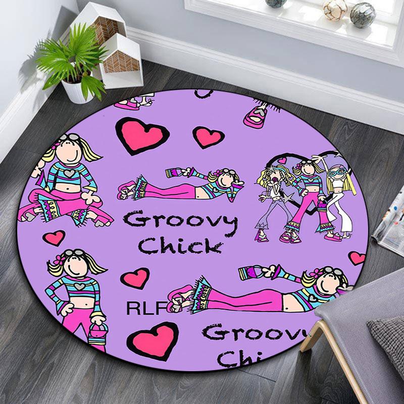 Groovy Chick,Round Area Rug,Carpet Rug for Living Room Bedroom Sofa Playroom Decor,Non-slip Floor Mat