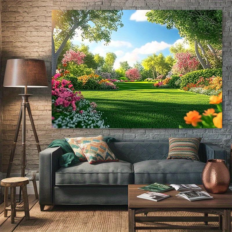 2D Plane 1 Colorful Summer Garden Scene Party Banner Suitable for Home Room and Summer-themed Occasions