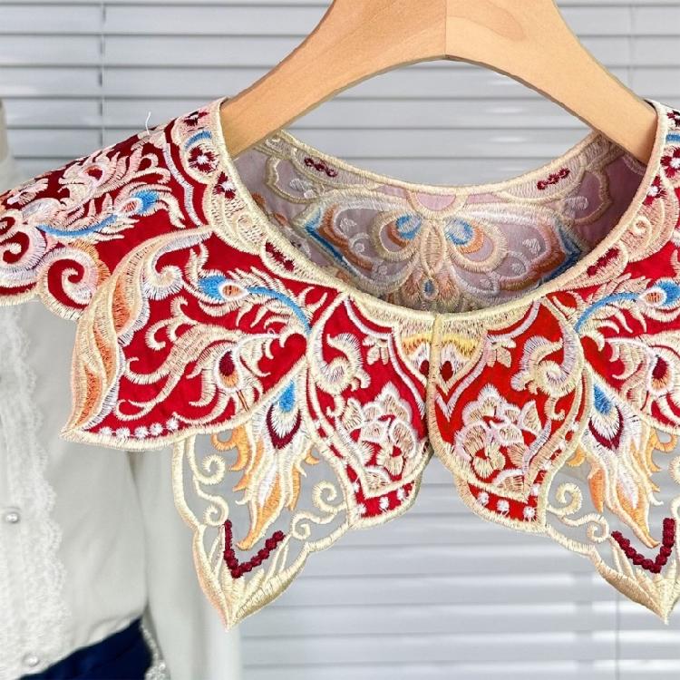 Embroidery Fringed Collar Elegant Detachable Collar Shawl Vintage Horseface Skirt Collar Costume Dressingup Accessories