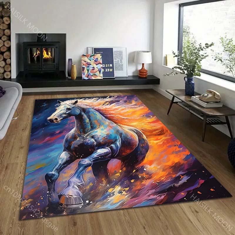 1PC Galloping Horse with Fiery Colors Print Carpet Rug for Living Room Bedroom Sofa Doormat Home Decor Non-slip Floor Mat
