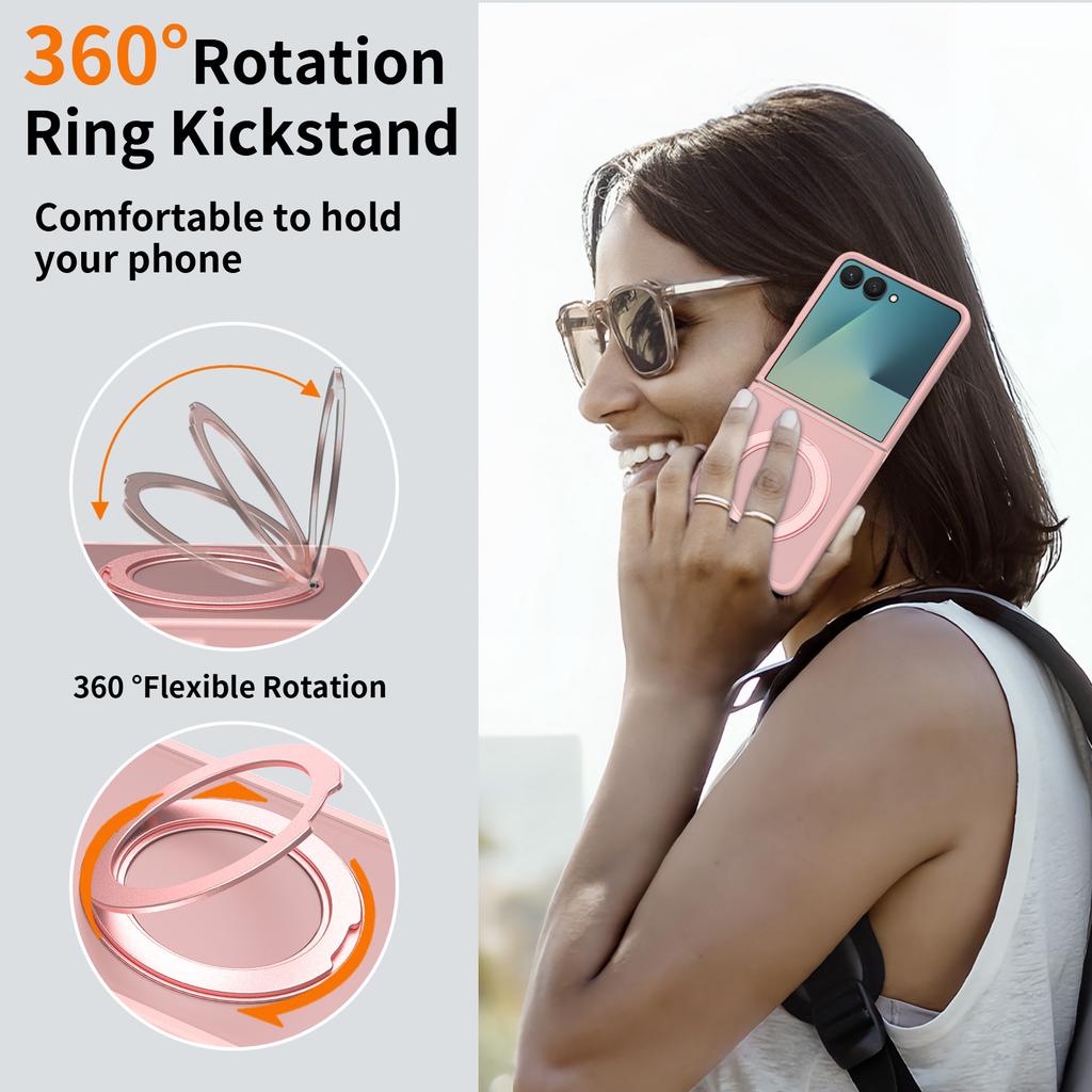 For Samsung Galaxy Z Flip 7 Magnetic Mobile Phone Case with Ring Kickstand Matte 360° Spin Stand Cover with Ring Holder New 2026