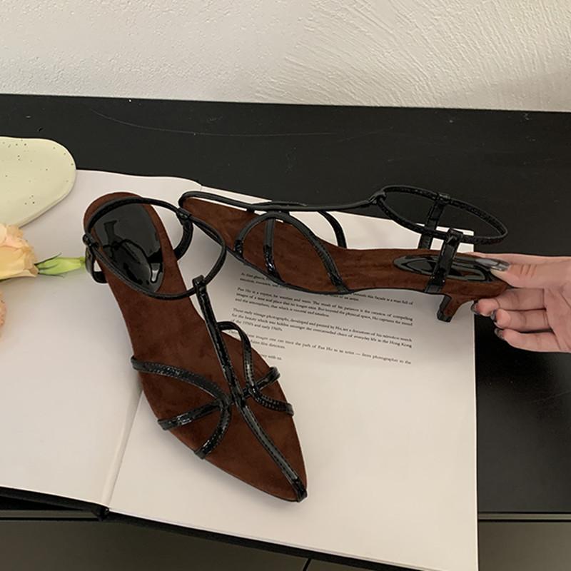 Fashion Bailamos Summer New Women Sandals Fashion Narrow Band Ladies Gladiator Shoes Thin Low Heel Ankle Strap Dress Party Shoes Mujer