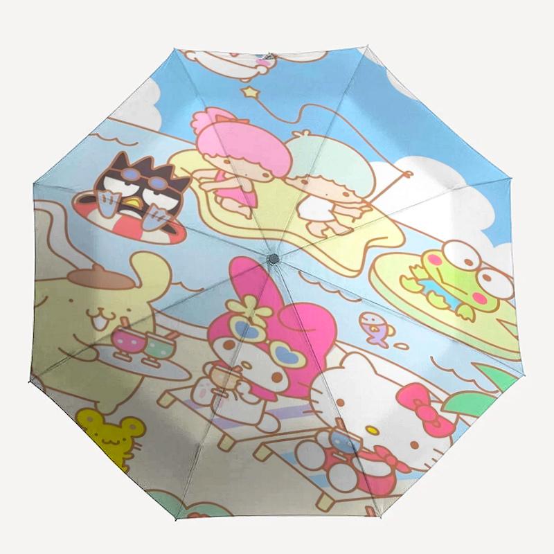 1pc Hello Kitty & Friends Automatic Opening/Closing Umbrella - Portable Three-Fold Design with 8-Bone Iron Frame - Outdoor - Perfect Gift for Fans, Tr