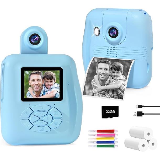 PROGRACE Kids Instant Print Camera - 1080P HD Photos & Videos - Perfect Birthday for Boys & Girls Age 3-12 with 32GB Card