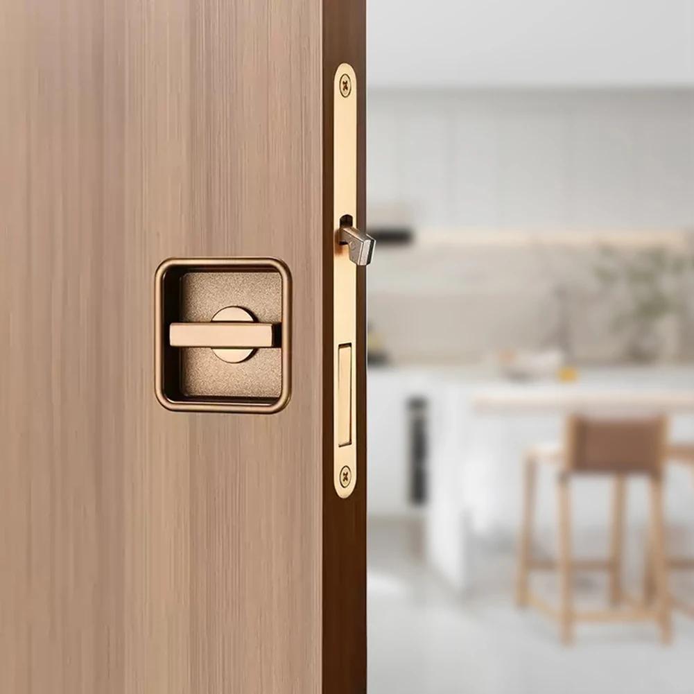 Sliding Door Lock Invisible Recessed Handle Latch Zinc Alloy Window Locks Anti-Theft Safety Bedroom Wood Gate Lock Hardware