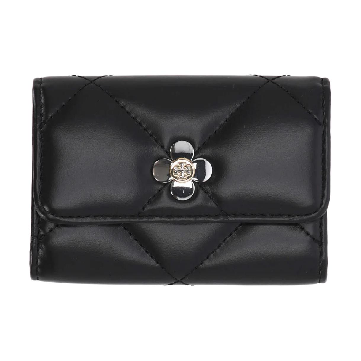 

Tory Burch Quilted Metallic Floral Decoration Leather Card Holder Women accessories Black 165050-001 Basic Set (Bag+Dust Bag)
