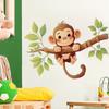 Cute Cartoon Little Monkey On Branch Wall Stickers, Self-Adhesive Decor for Kids Room Bedroom Background Wall Decoration