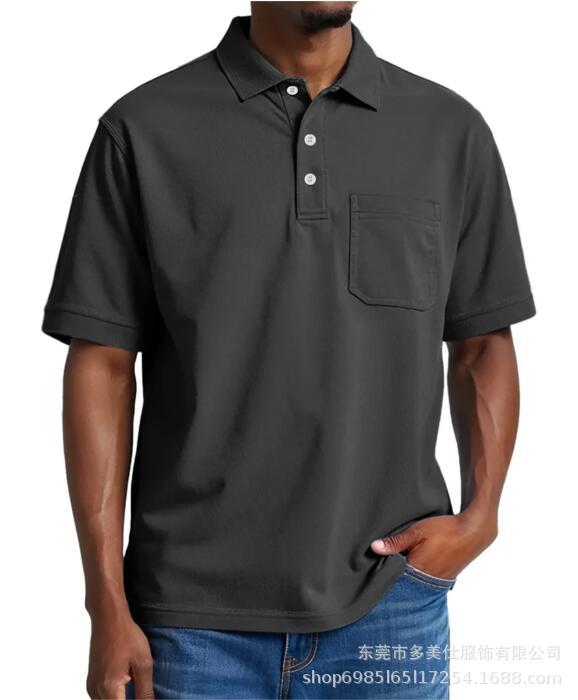 Mens Casual Cotton Short Sleeve Solid Color Polo Shirt S чёрный