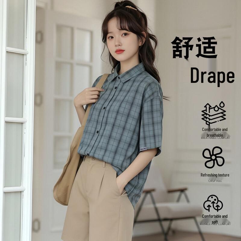 Baleno Women s Retro Plaid Short Sleeve Button-Up Shirt 3XL