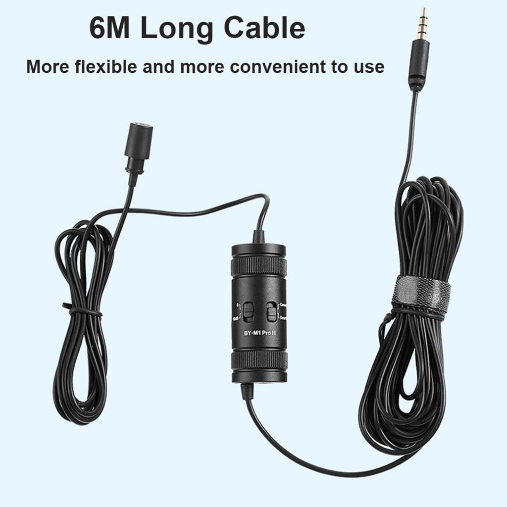 BOYA BY-M1 Pro II   Clip-on Microphone  -directional Condenser   Mic 3.5mm TRRS Plug 6M   Cable Plug-and-Play for Smartphone Camera