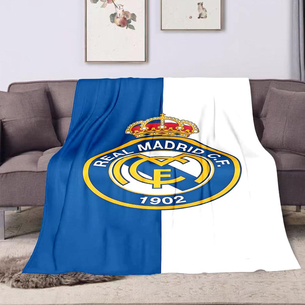 Real Madrid C.F. Logo Blanket Design Patterned flannel blanket perfect for the bedroom living room, sofa, or a little nap