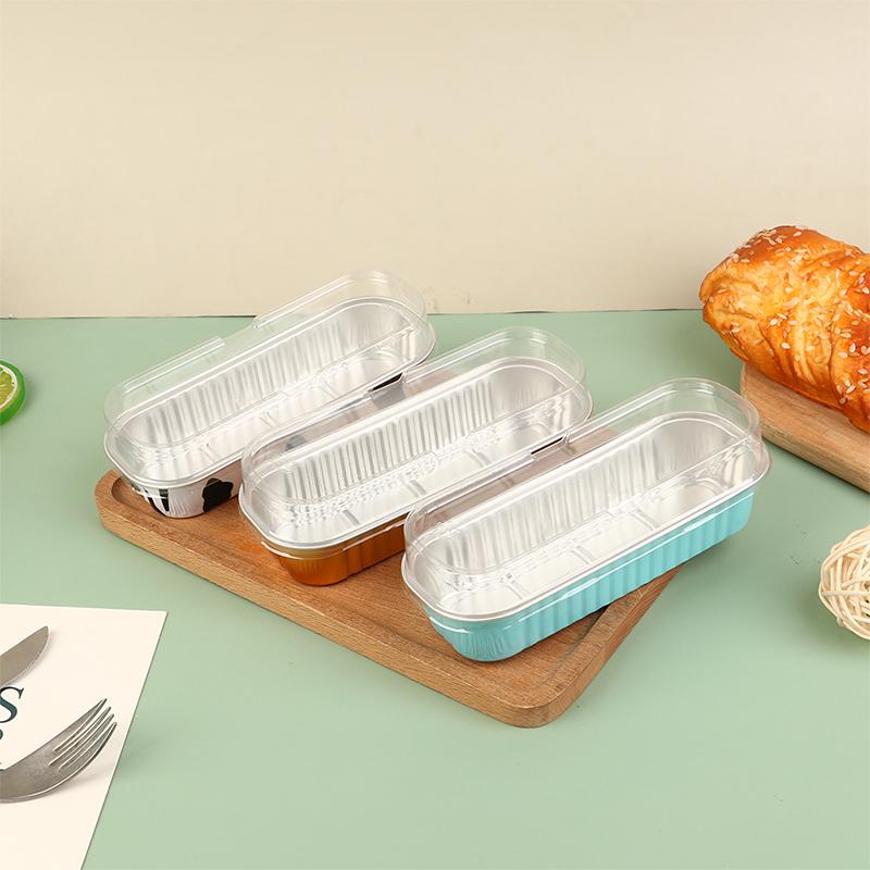 10Pcs Reusable Rectangle Aluminum Foil Tin Cup With Lids Pudding Cake Mold Air Fryer Small Baking Tray Baking Pastry Tools