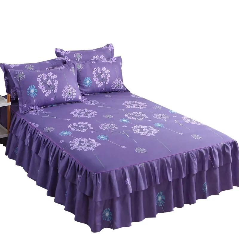 Double Layer Ruffled Bedroom Solid/Flower Pattern Cotton Bed Skirt Coverlets Elastic Tight Dust Cover Bedding