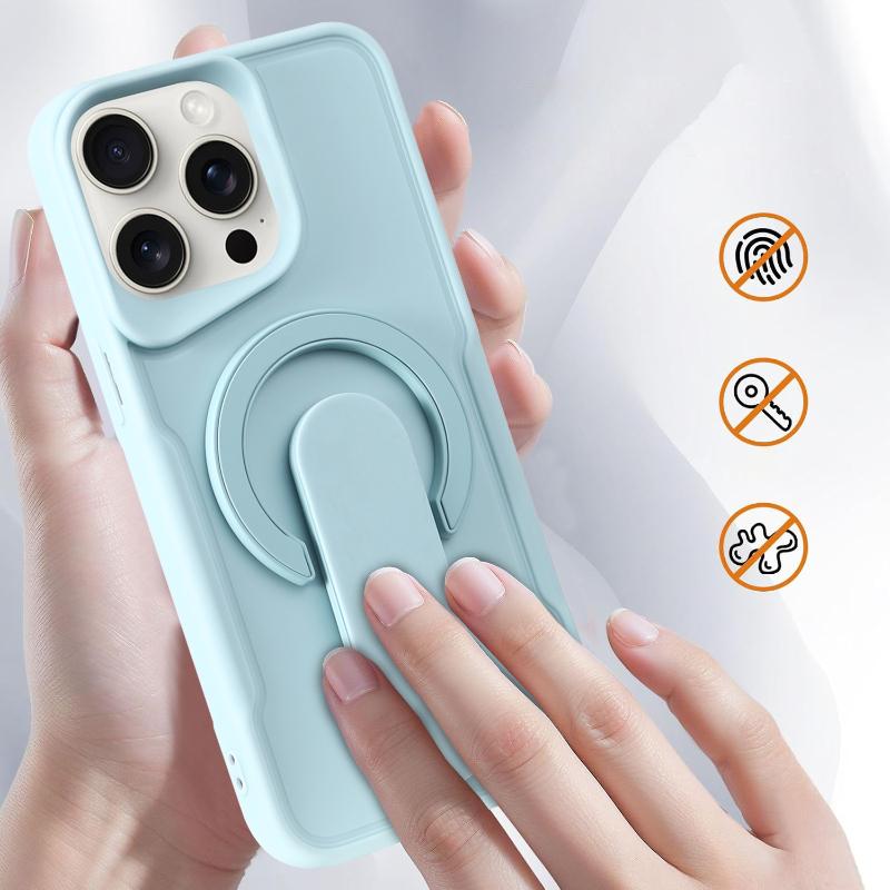 For Magsafe Magnetic Push Pull Holder Ring Luxury Solid Color Phone Case For iPhone 16 Pro Max 14 11 12 13 15 Pro Max Back Cover