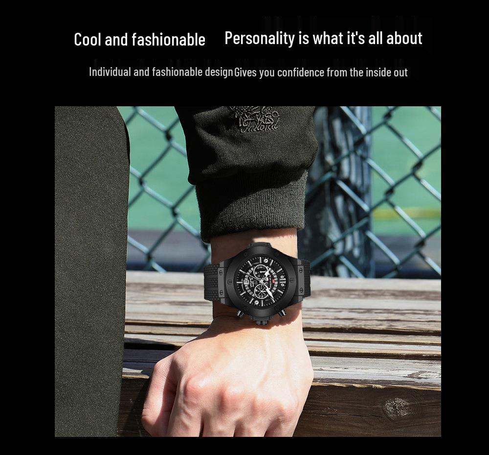 Men's Sports Silicone Band Waterproof Hollow Calendar Watch