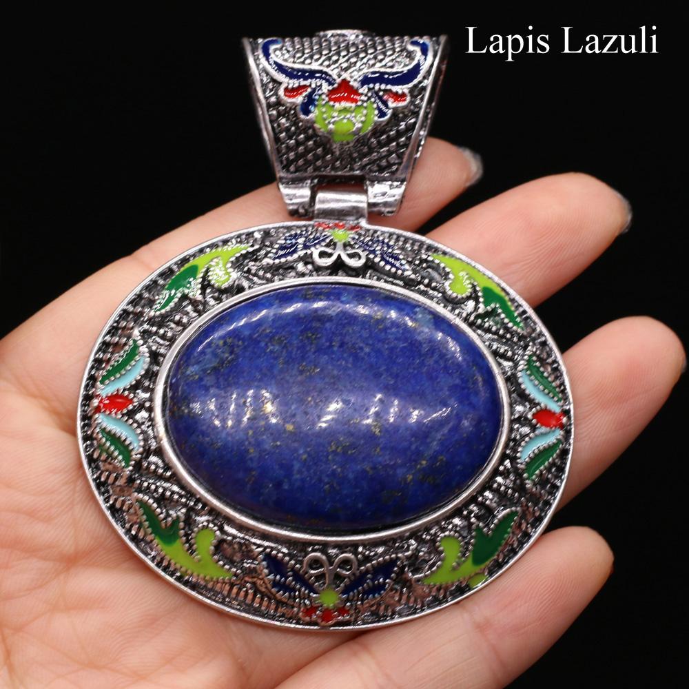 1Pc Bohemian Energy Natural Stone Oval Pendant, Reiki Healing Crystal Charms for DIY Women's Necklace Accessories, Halloween Jewelry Making Craft Gift