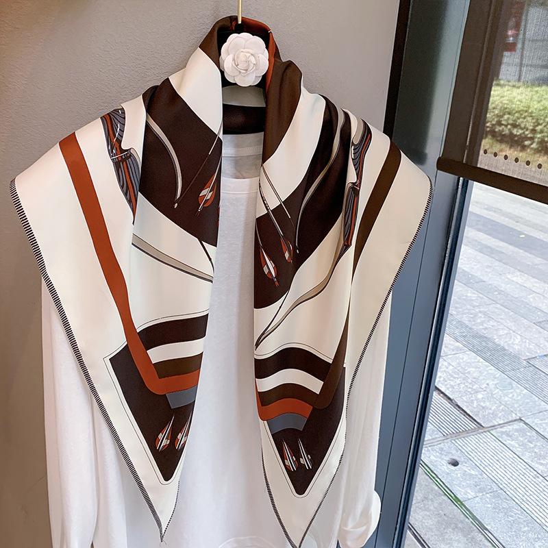 Spring and Autumn Premium Triangle Scarf Double Layer Satin Korean Edition Small Shawl Silky Smooth Foreign Style Neck Protection Silk Scarf Scarf