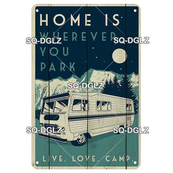 SQ-DGLZ Vintage Camping Rules Relax Metal Sign Plate Tin Sign Plate Home Bar Door Wall Decor Sticker Decoration Plaque Poster