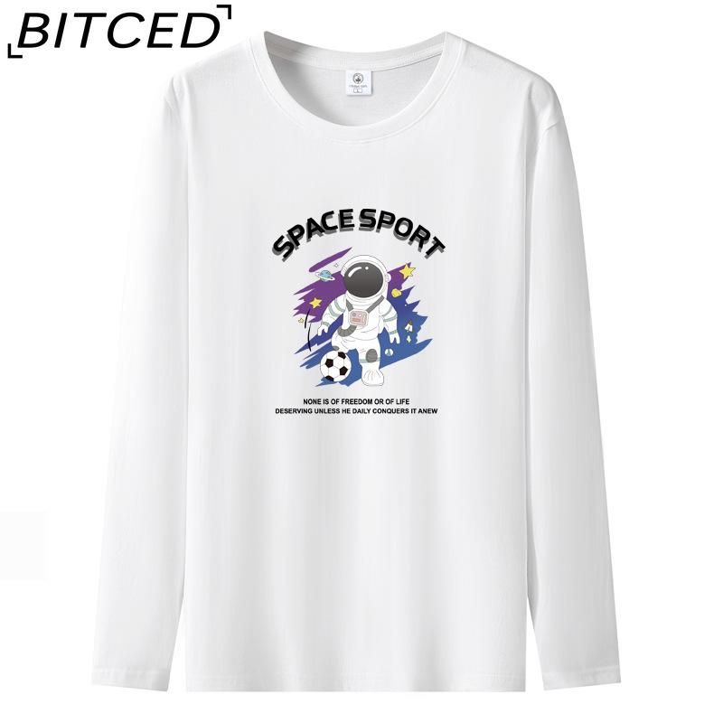 BITCED Мужская футболка с длинными рукавами, облегающая, весна-осень, универсальная рубашка с круглым вырезом