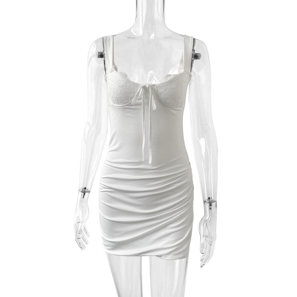 2024 Hot-Selling Lace Suspender Skirt: European & American Sexy Side Slit Nightclub Dress