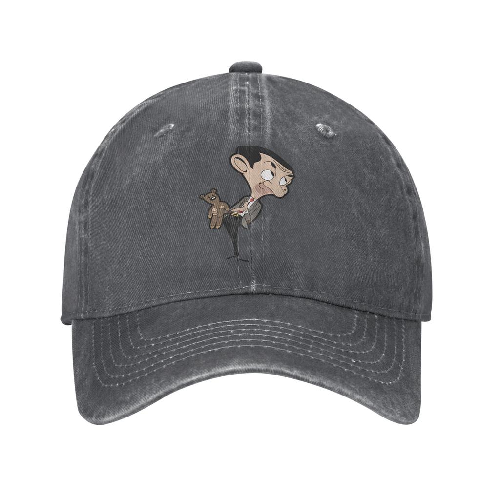 Mr Bean Cartoon Sun Baseball Cap Vintage Women Unisex Washed Trucker Hat Sunscreen Print Outdoor Sport Baseball Caps