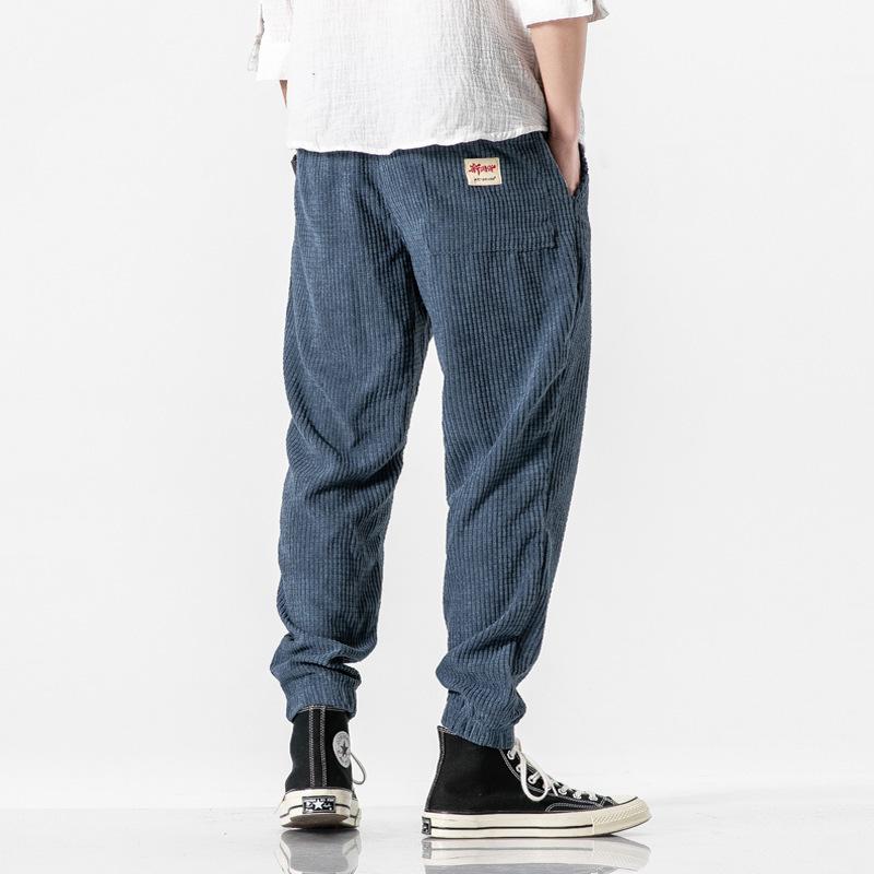 

Men Black Corduroy Pants Elastic Waist Drawstring Joggers Casual Trousers M синий