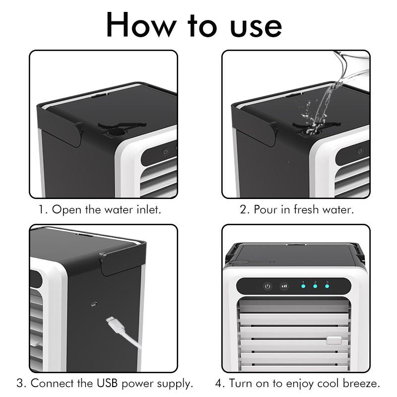NEW USB Portable Air Conditioner Air Cooler Humidifier Purifier LED Light Personal Space Fan Mini Air Cooling Fan