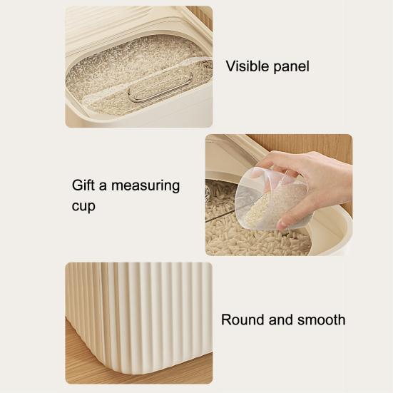 Household Rice Bucket with Measuring Cup Large Capacity Airtight Rice Storage Container with Push-Pull Seal Cover Moisture And Insect