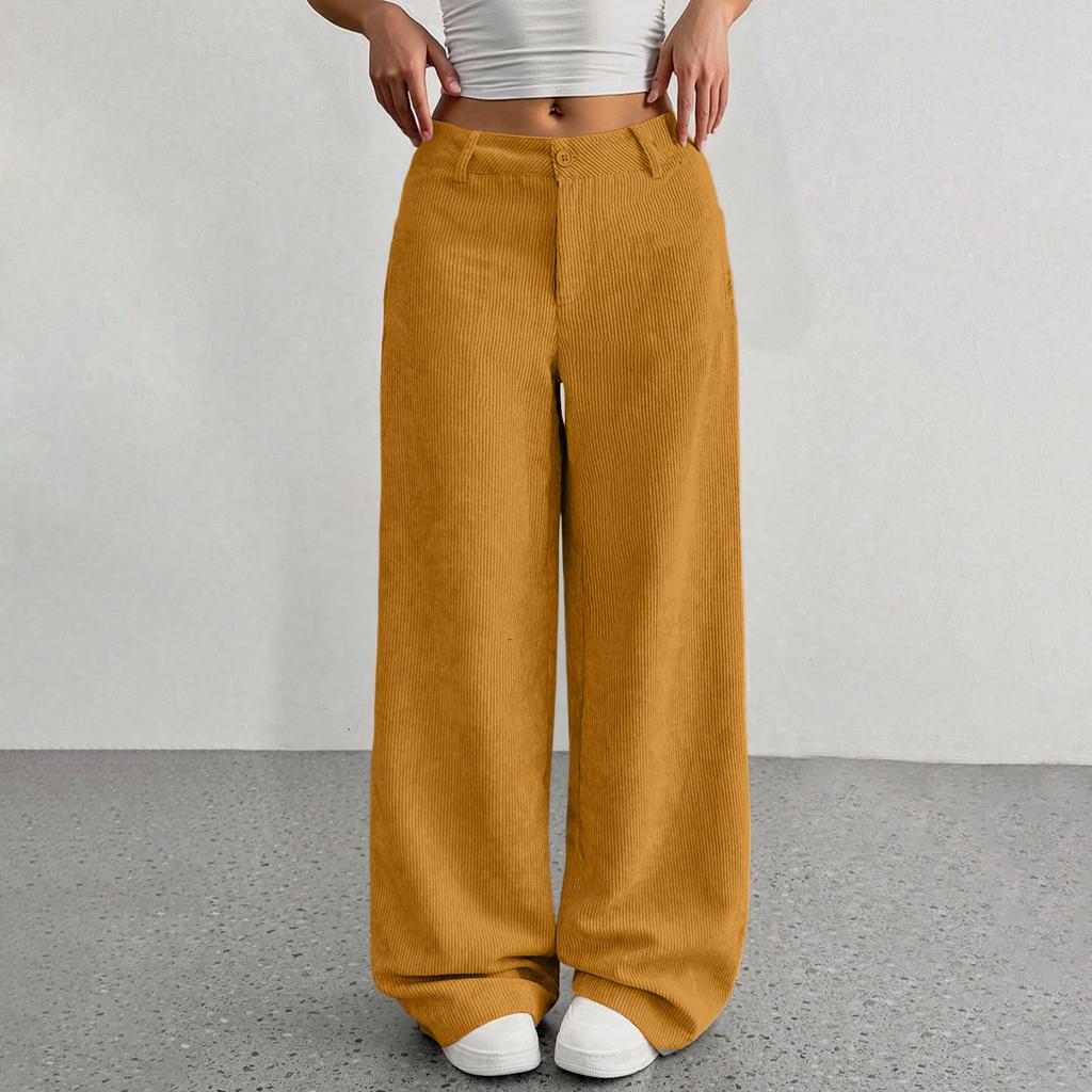 Corduroy Pants For Women Casual Elastic Waist Straight Leg Pants Loose Comfy Trousers With Pockets