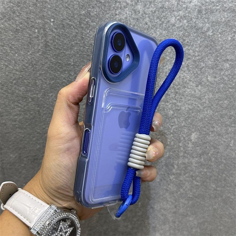 Card Holder Bag Wrist Strap Transparent Case for iPhone 16 15 14 17 Pro Max Plus 17 Air 11 12 13 Wallet Lanyard Candy Cover
