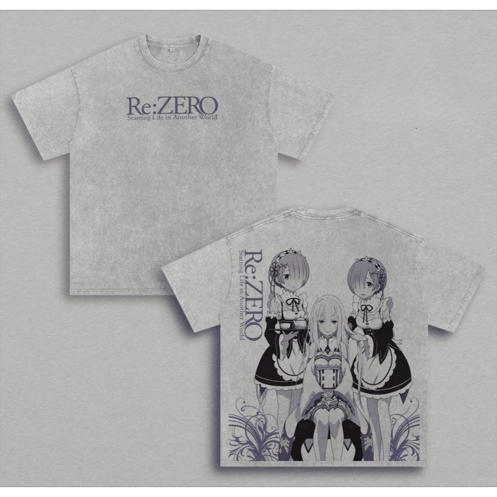 Japanese Anime T-shirt For Men's Clothing Vintage Washed Oversized T Shirt Summer Short Sleeve Cotton Tees Clothes