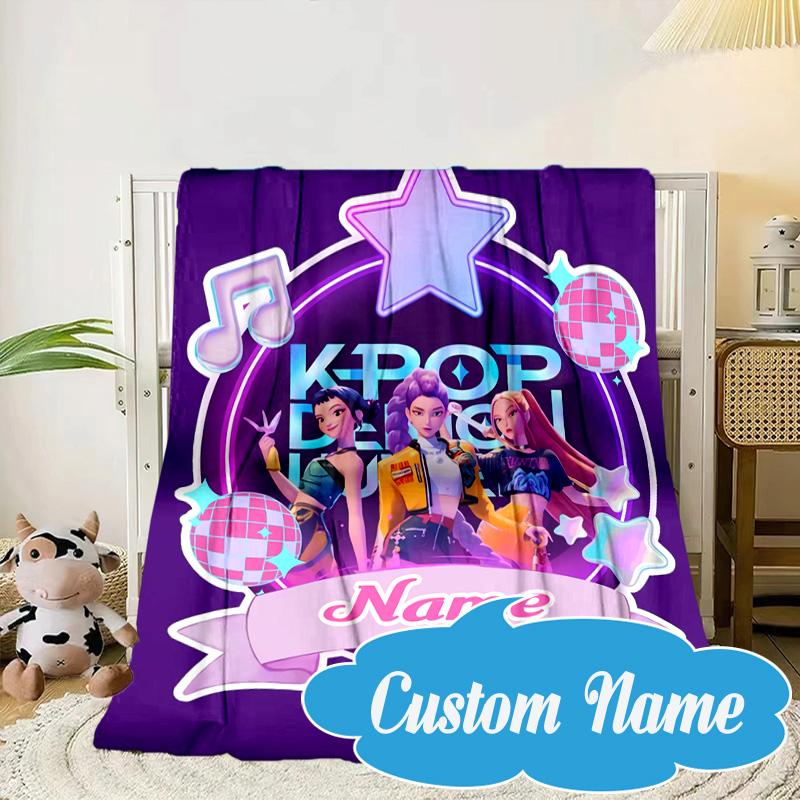 Custom Name Music Stars KPop Demon Blanket bed sofa Blanket Flannel Blanket for Camping, Hiking, Picnic Essentials,gift for Fan family