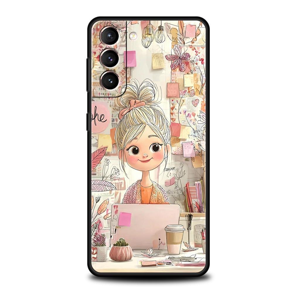 

Cartoon Girl Phone Case Cover for Samsung Galaxy S26 S25 S24 S23 S22 S20 S21 FE Ultra S25 Edge Plus 5G Soft TPU Shell Fundas Bag S20Ultra